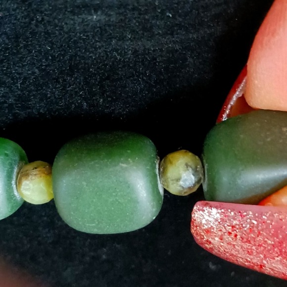 VNT RARE JADE Square Bead Necklace 925 Silver Dark Green + Light Green Beveled - Picture 9 of 14